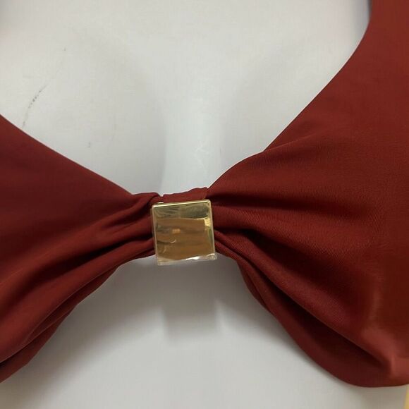 Andie Swim The Dalia Bikini Top Burgundy Gold Clasp Adjustable Padded Medium NWT - Picture 3 of 11
